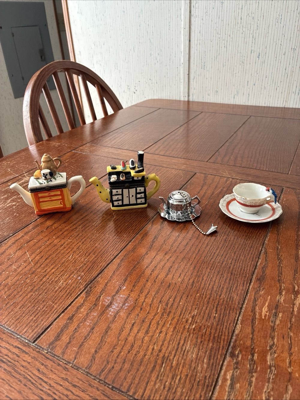 Vintage Teapot Miniatures Hinged Trinket Box, Infuser, Porcelain China-Lot Of 4